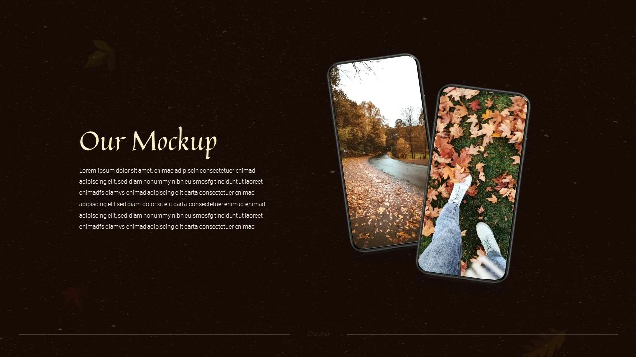 Autumn presentation google slide template with device mock-up details