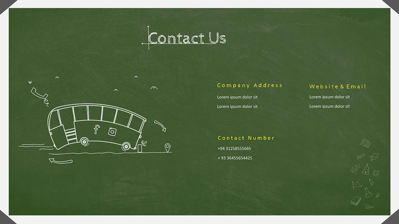 Contact Us Slide of Chalkboard Slide Background for Google Slides