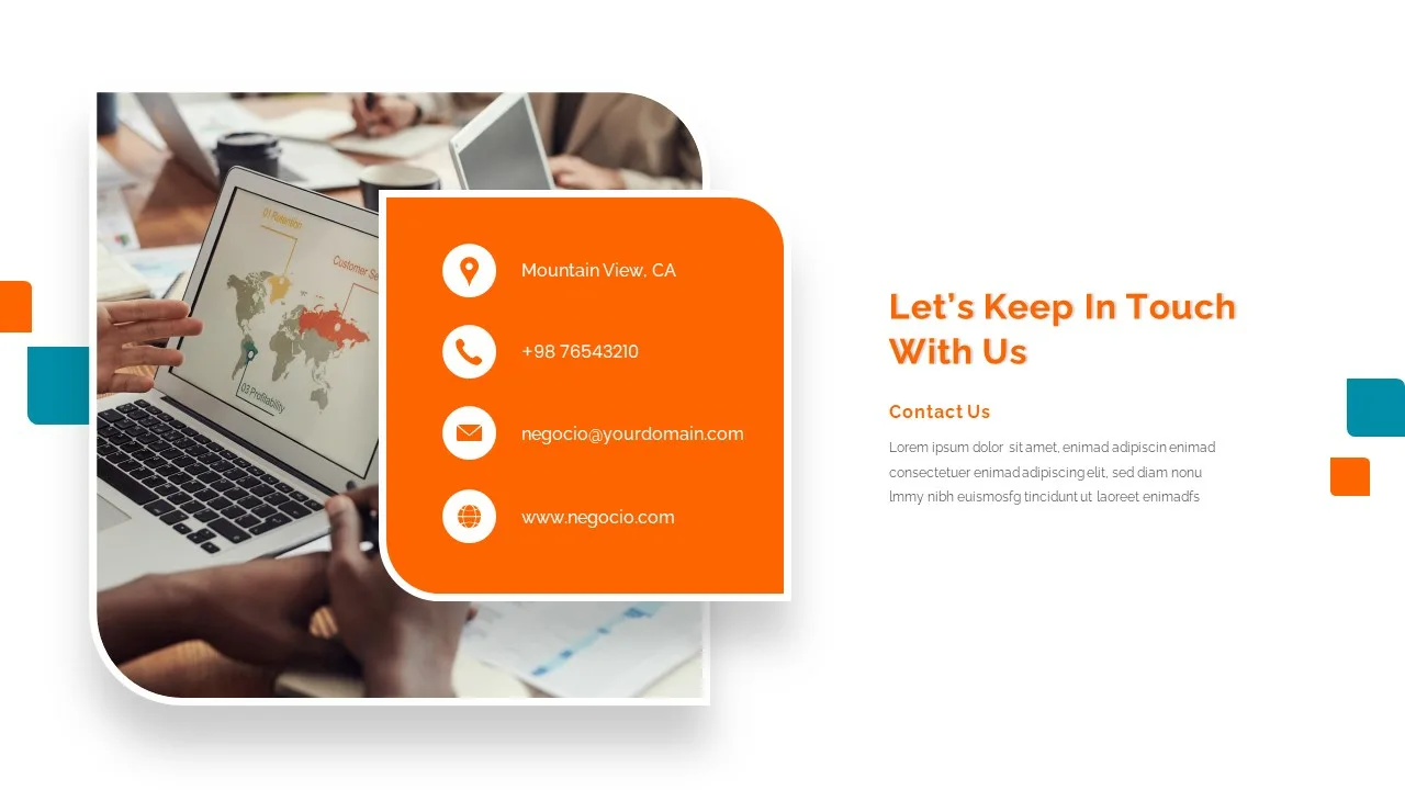 Contact us slide of modern google slides templates for presentation