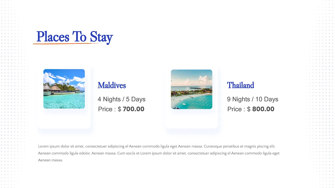 Details of places to stay slide for Travel google slides template