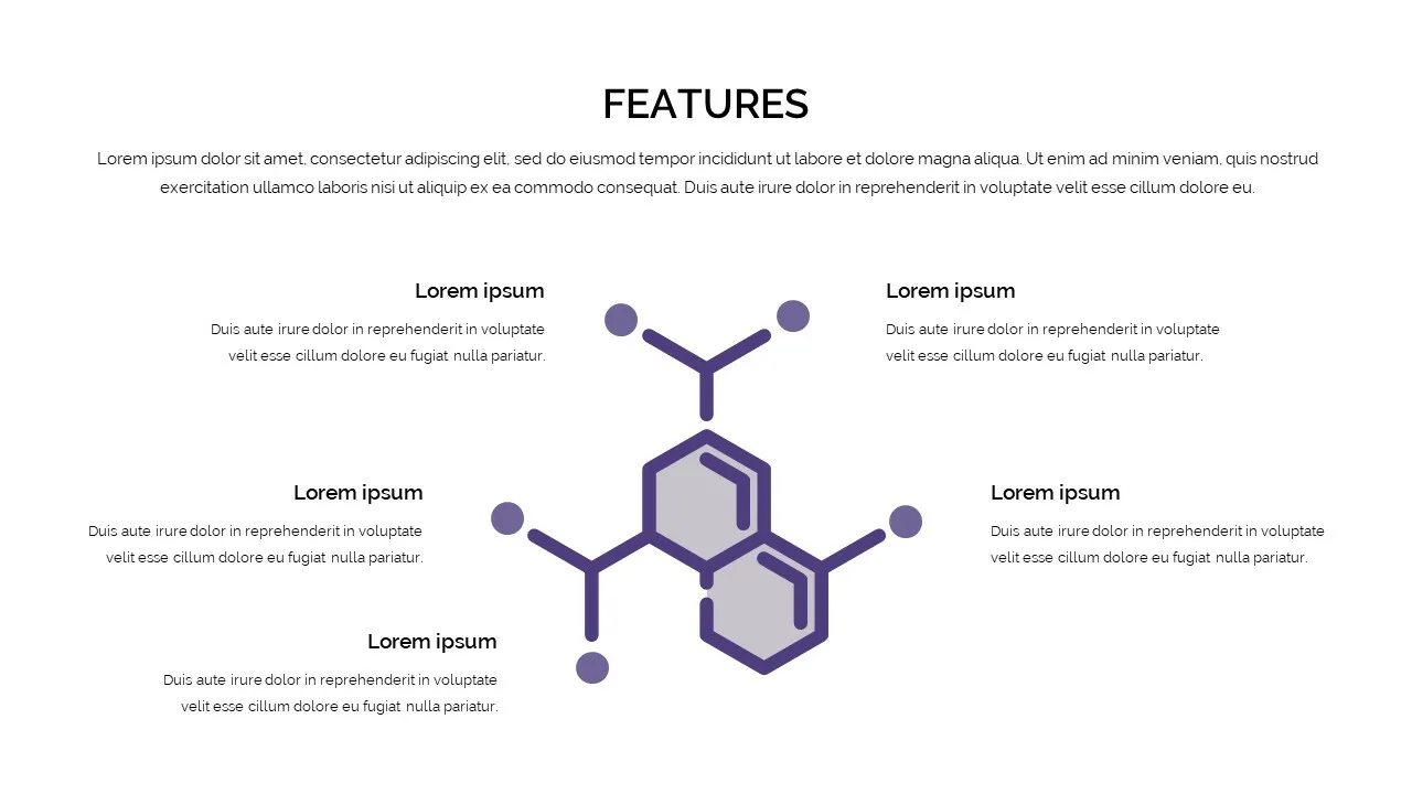 Features slide for free chemistry google slides template