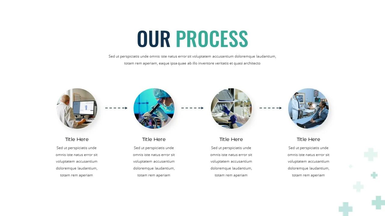 Free Health Presentation for Google Slides Our Process 4 Column Layout Slide