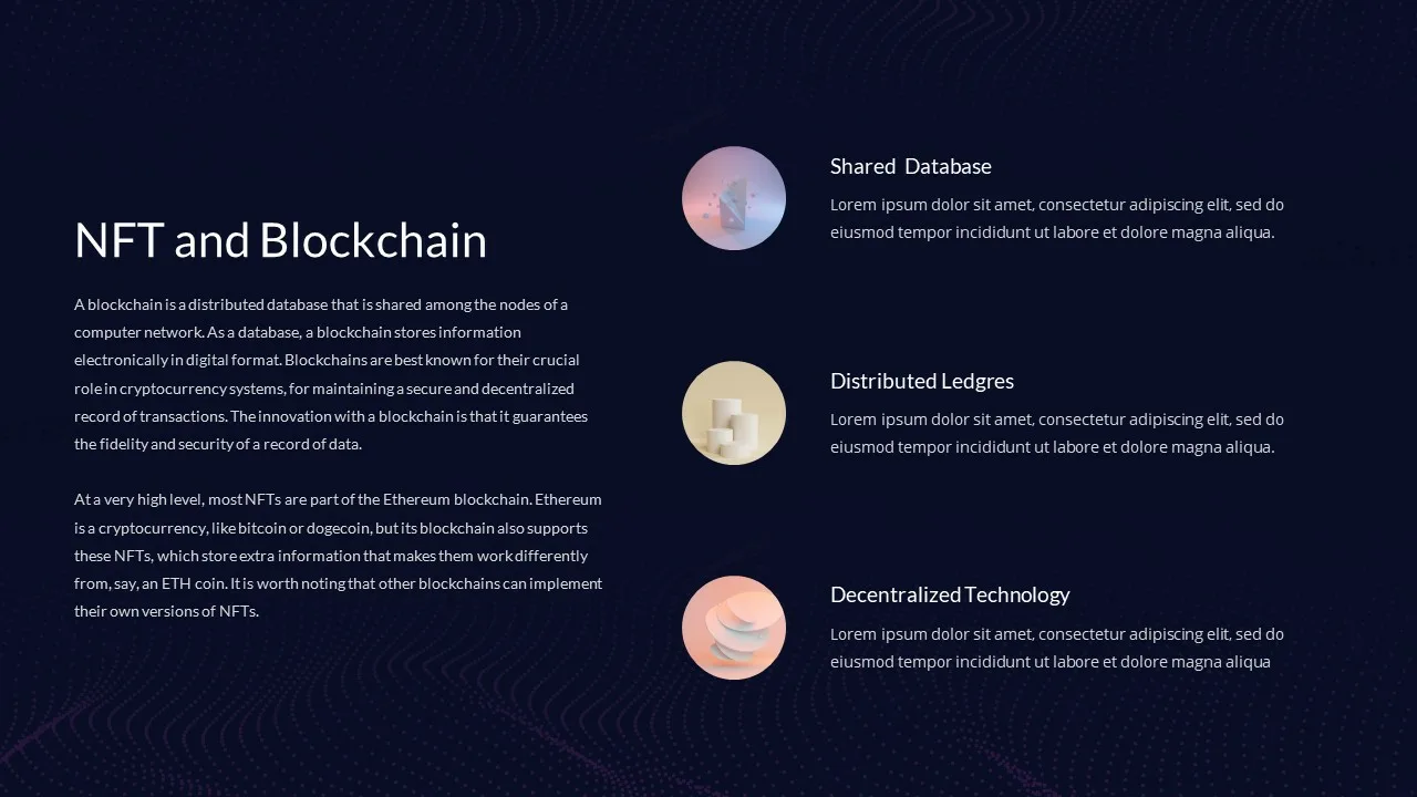 Free NFT template for presentation describing NFT and blockchain