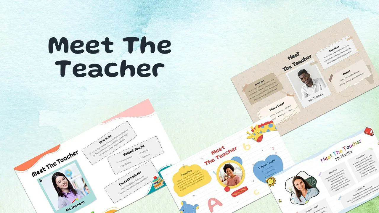 Free meet the teacher template for google slides cover slide