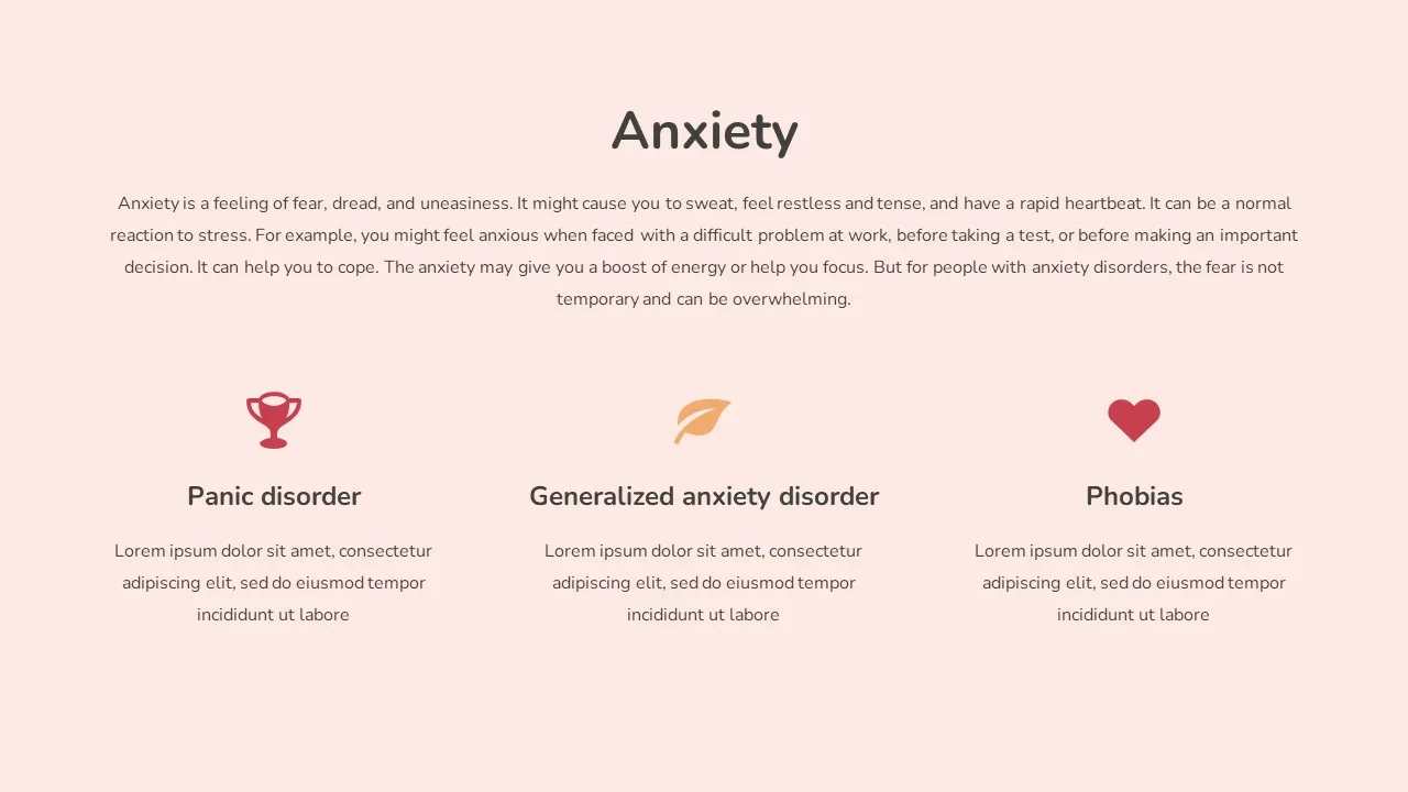 Free mental health infographic slide describing anxiety and its effects