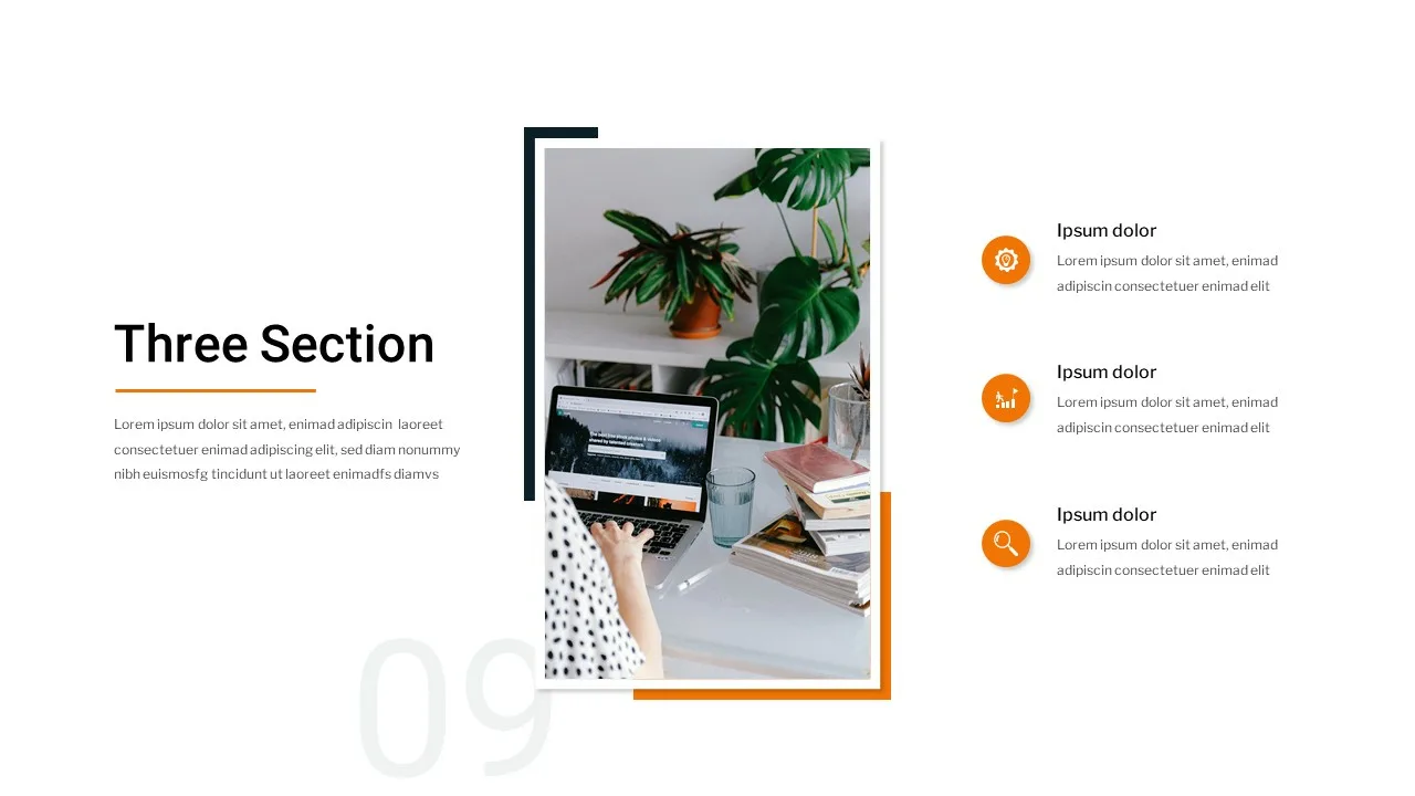 Google slides free minimal business presentation theme with 3 sections and solid off-white background