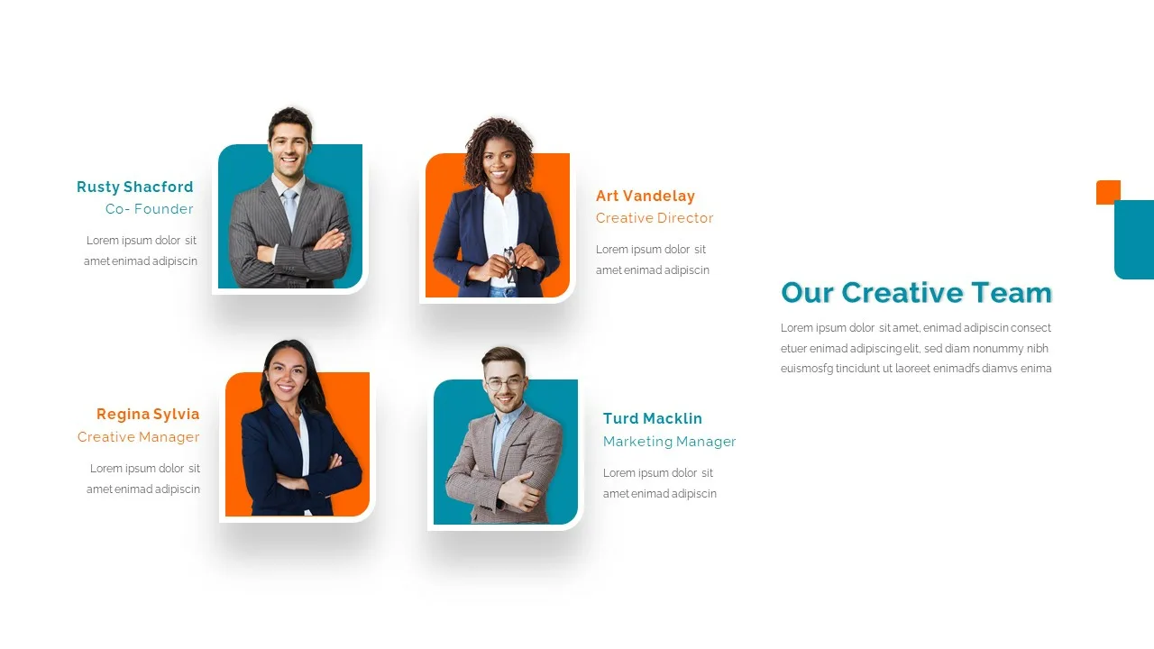 Introduction of creative team slide of modern google slides theme