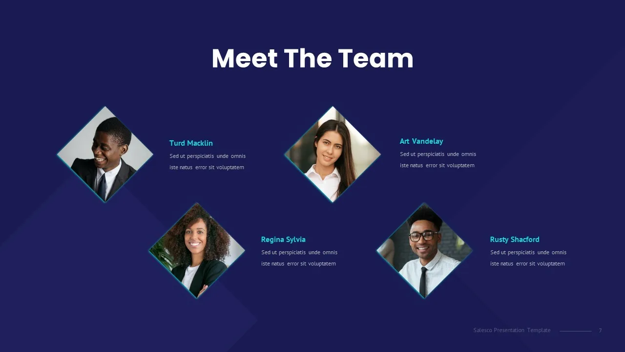 Meet the team slide for sales presentation template for google slides