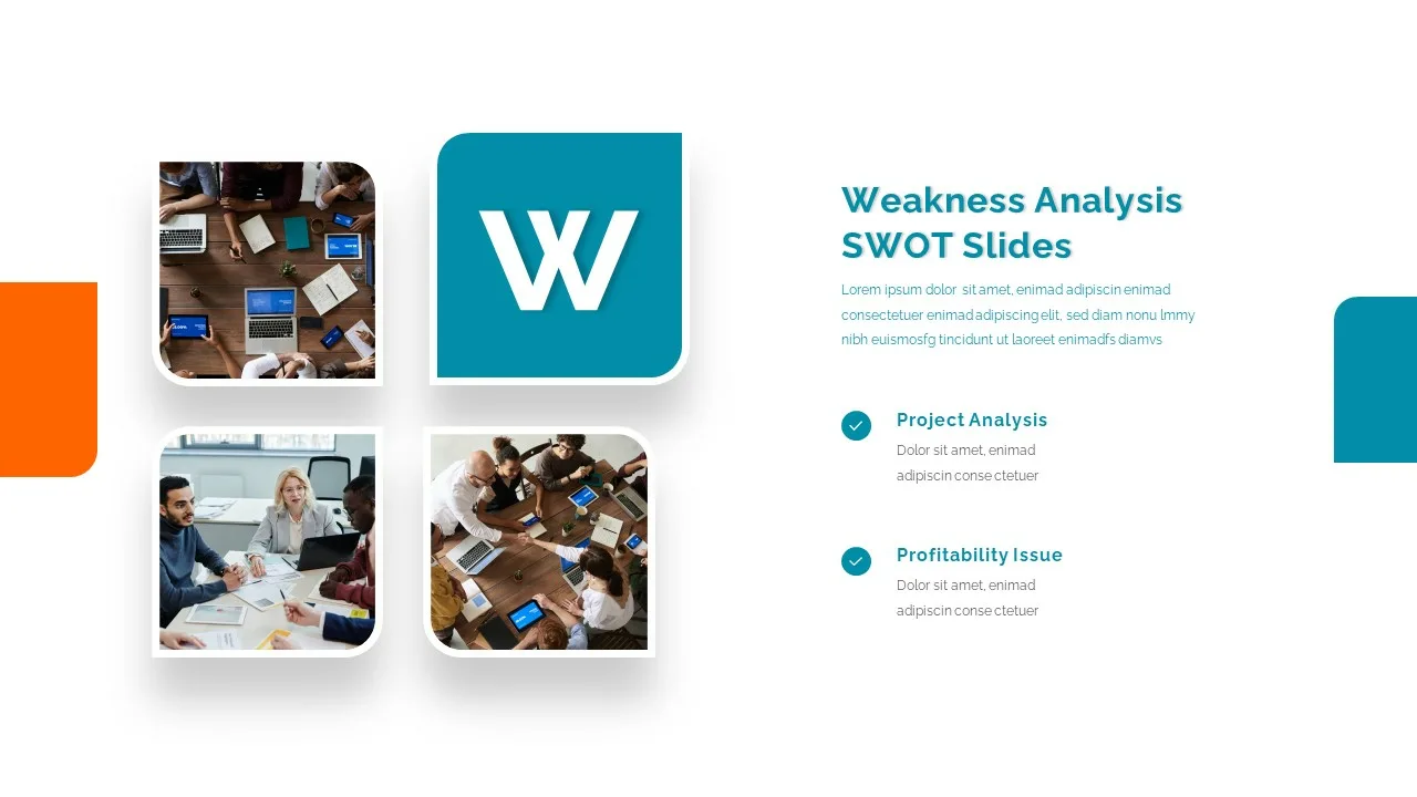 Modern google slides templates Weakness analysis slide of SWOT slides