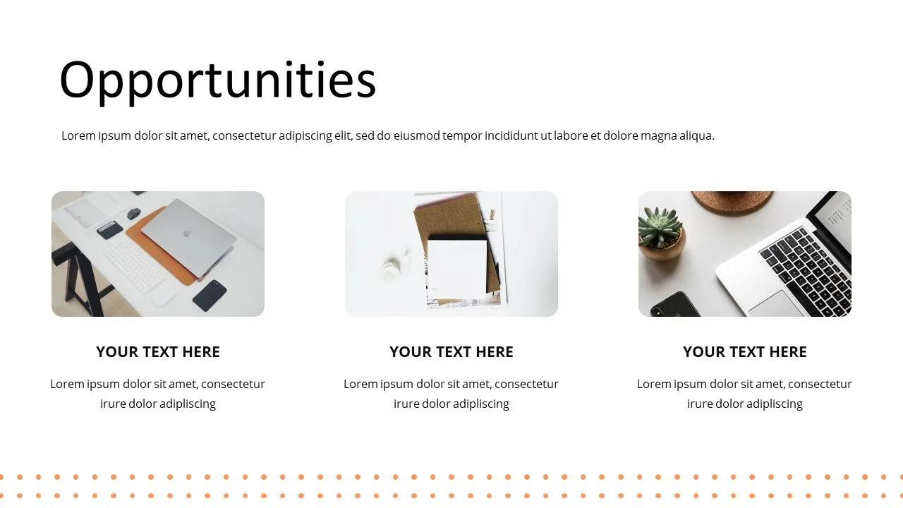 Opportunities slide with 3 images for free tech presentation for google slides