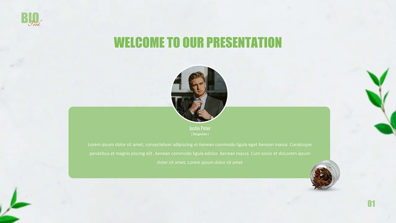 Organic food google slides theme welcome slide