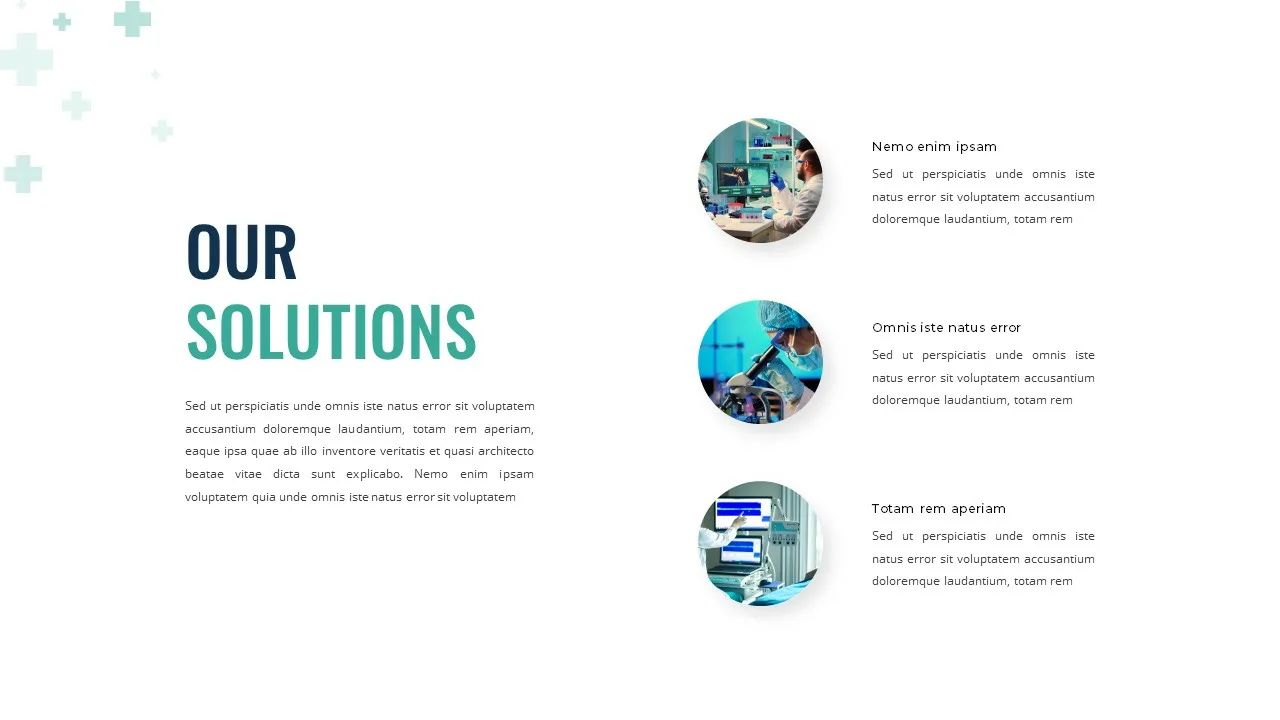 Our Solutions Slide of Free Health Care Presentation Google Slides Template