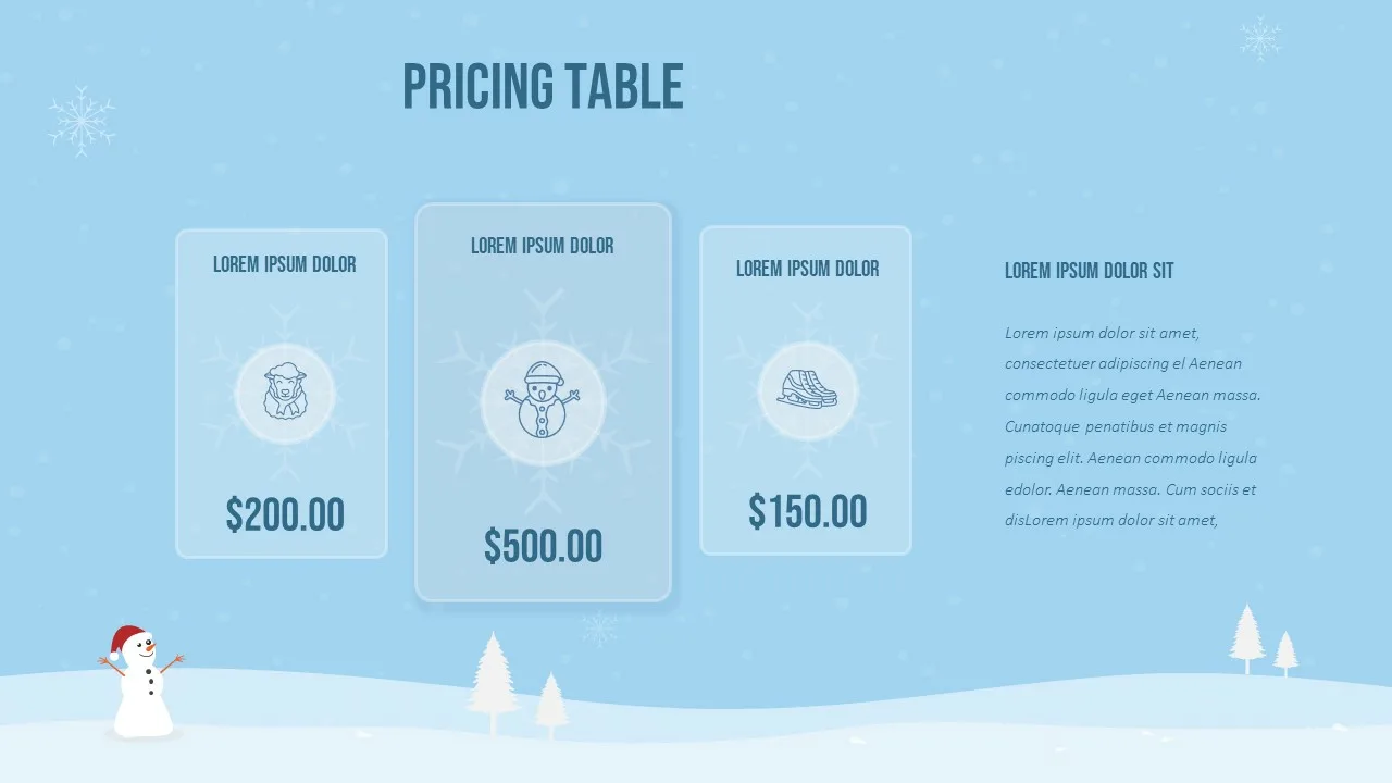 Pricing Table Slide of Free Winter Themed Google Slides Template