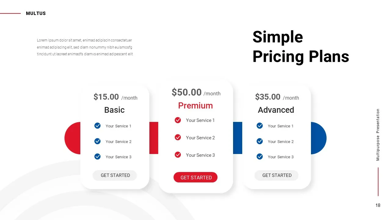 Pricing plan slide of multipurpose presentation template for google slides