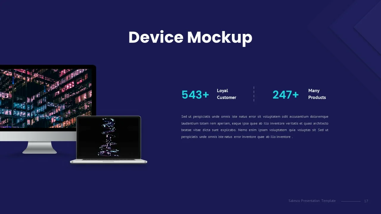 Sales presentation template for google slides device mock-up slide