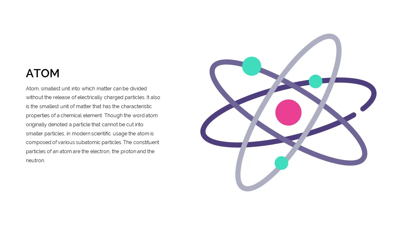 Slide about atoms with image for free chemistry google slides template