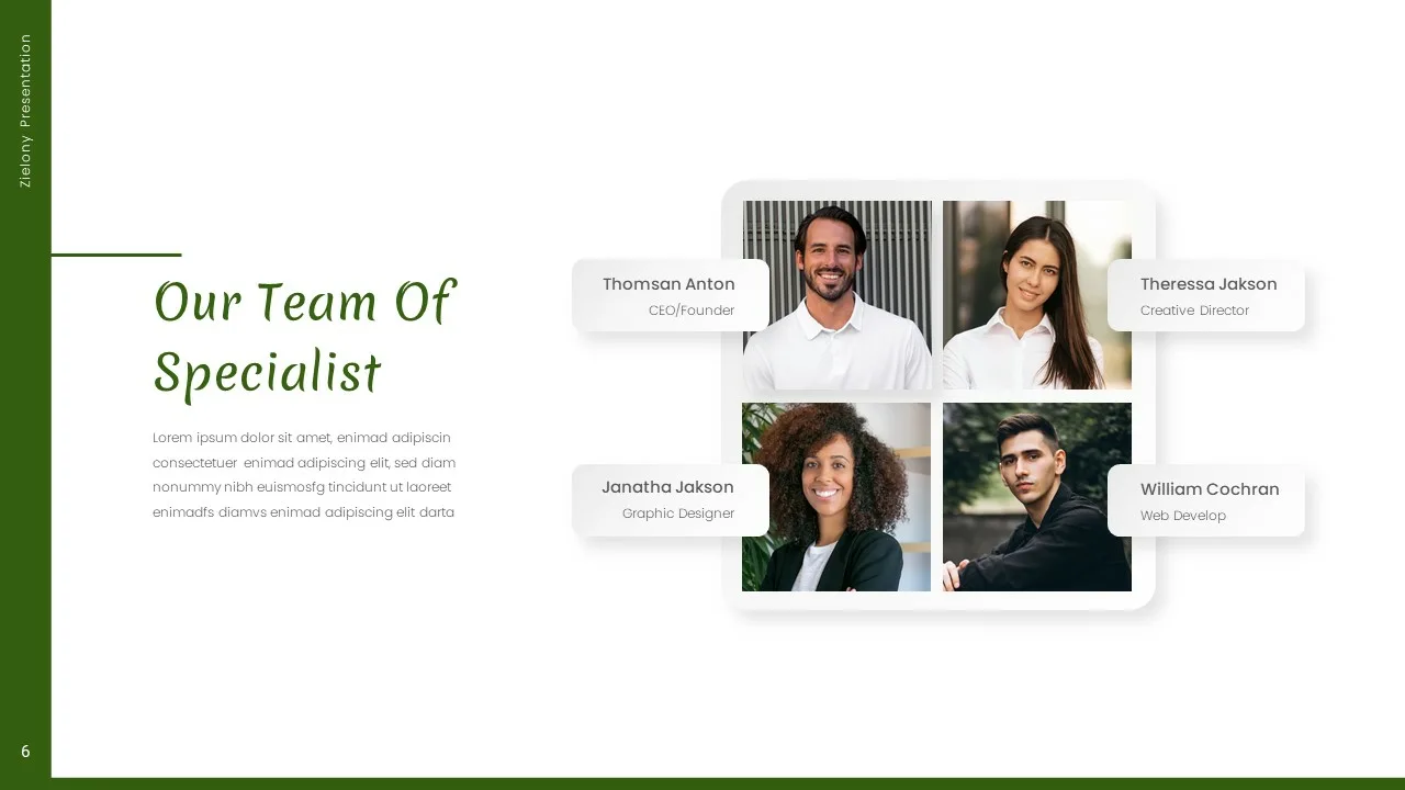 Specialist Team Introduction Slide of Nature Slides Template for Google Slides