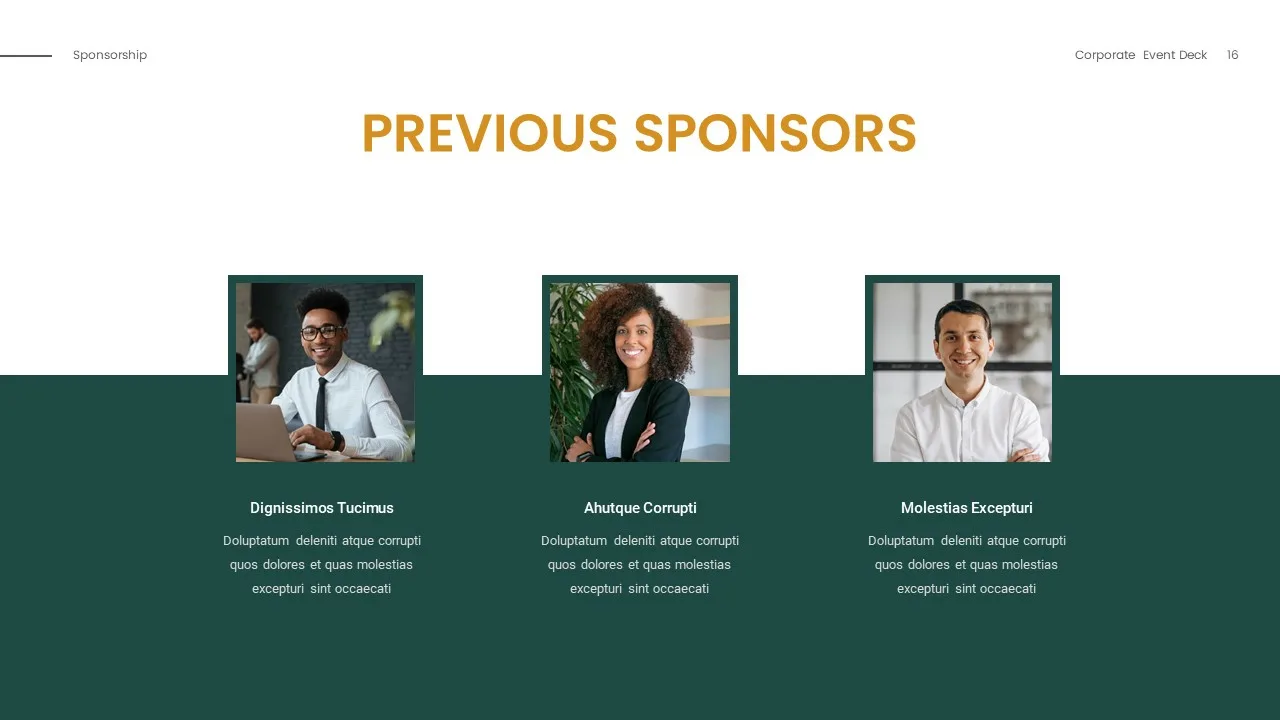 Sponsorship presentation google slides template with details of previous sponsors