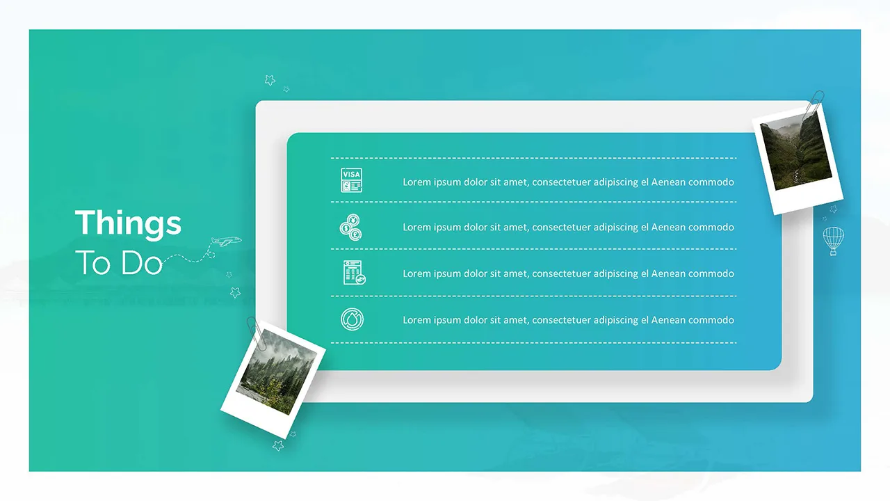 Things to do slide in Free Travel presentation template for google slides