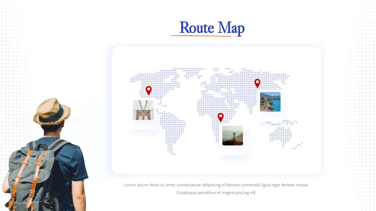 Travel theme google slides template route map slide with images