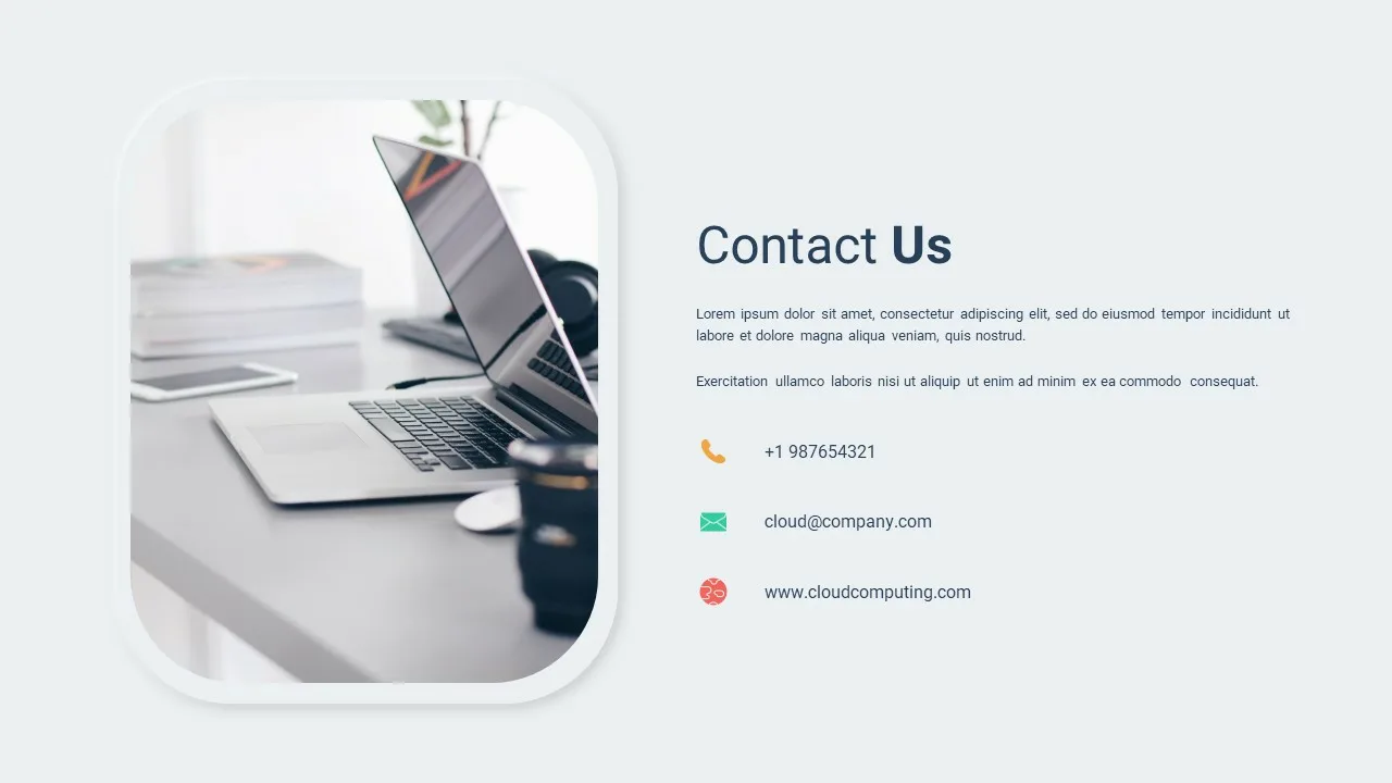 contact us slide in cloud computing google slides theme