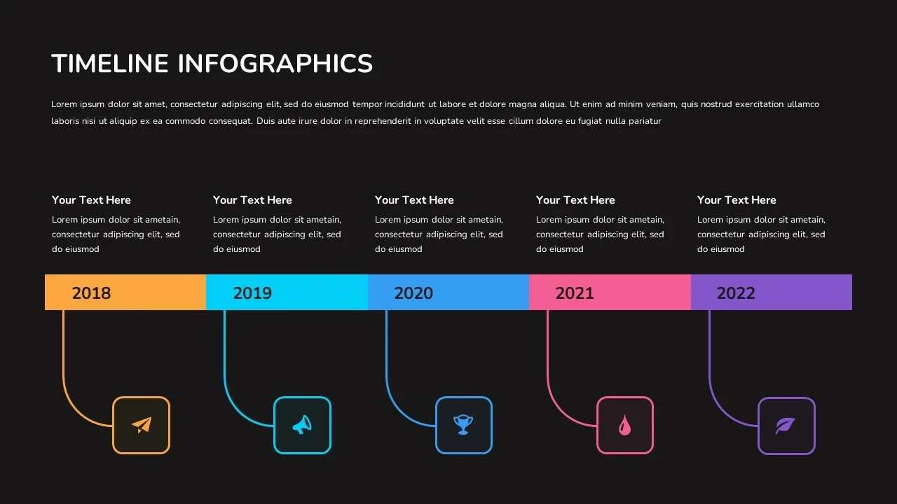 5 Steps Dark Theme Timeline Slide