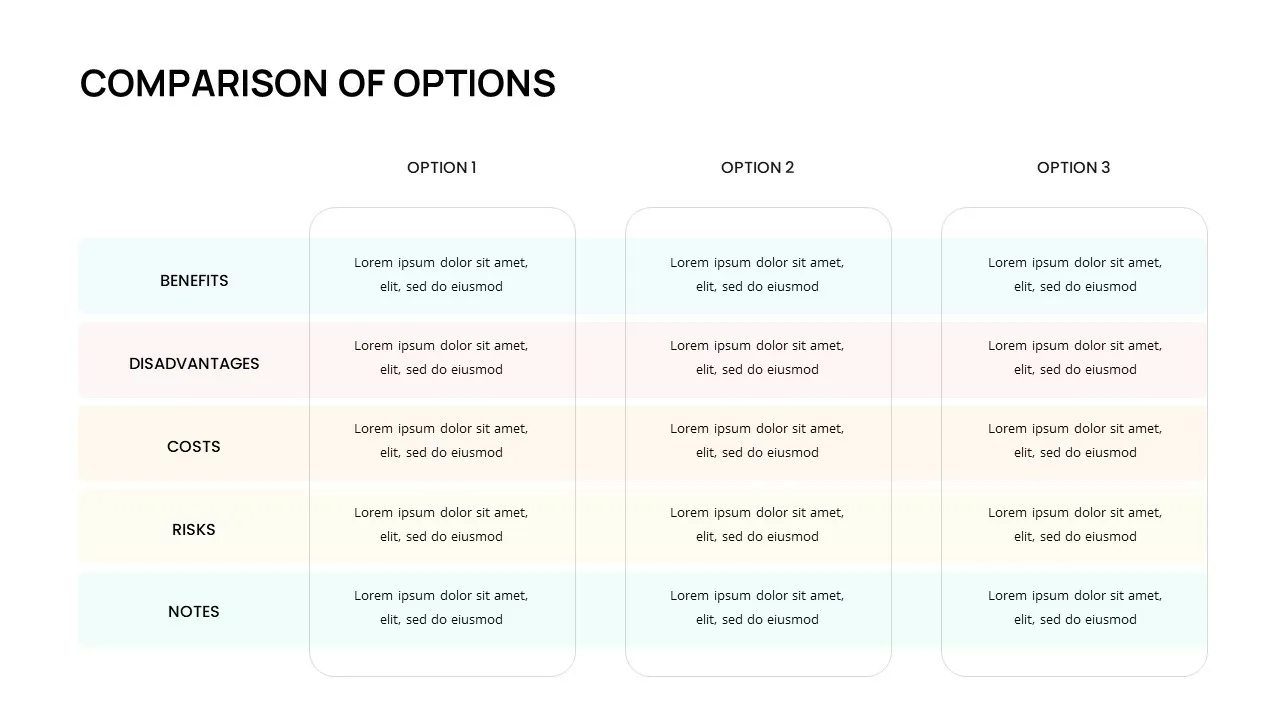 Business Case Presentation Example Comparison Slide