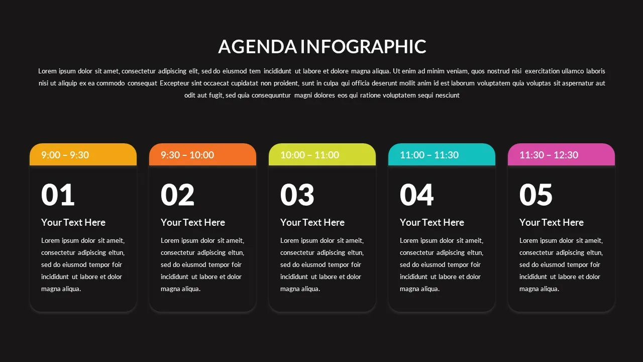 Dark Theme Agenda Slide Design for Presentations