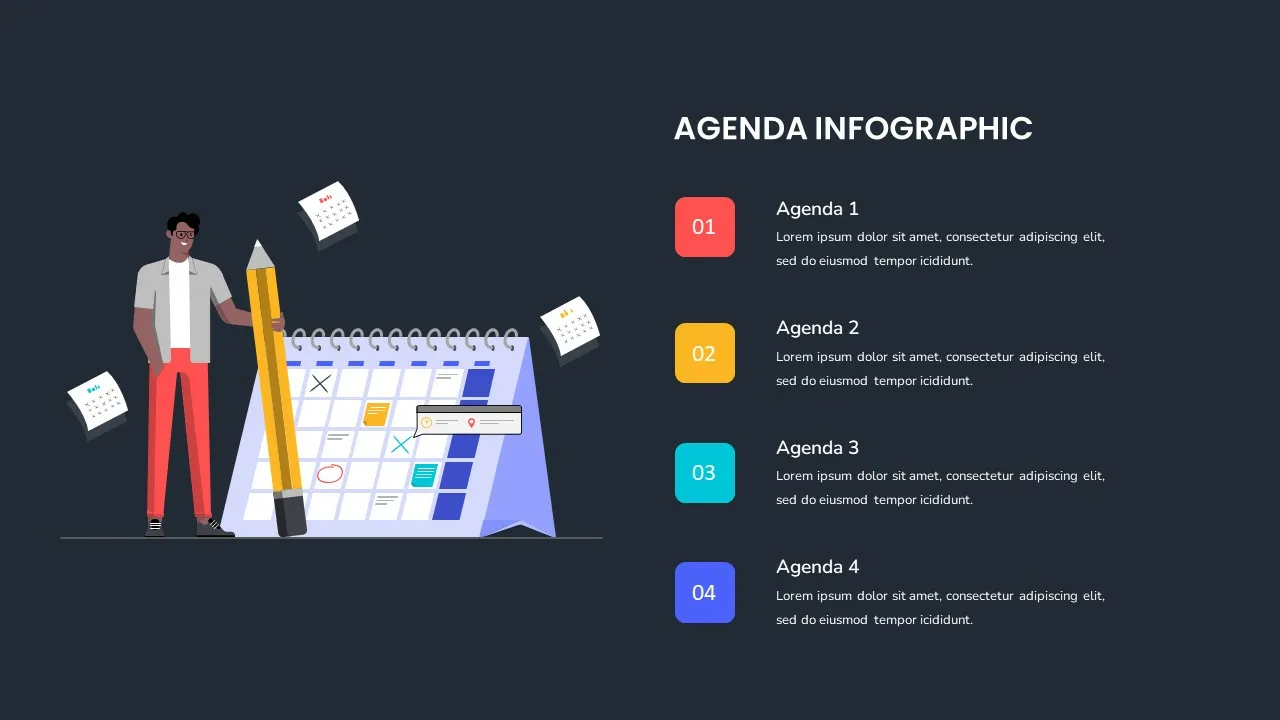 Dark Theme Agenda Slide Design