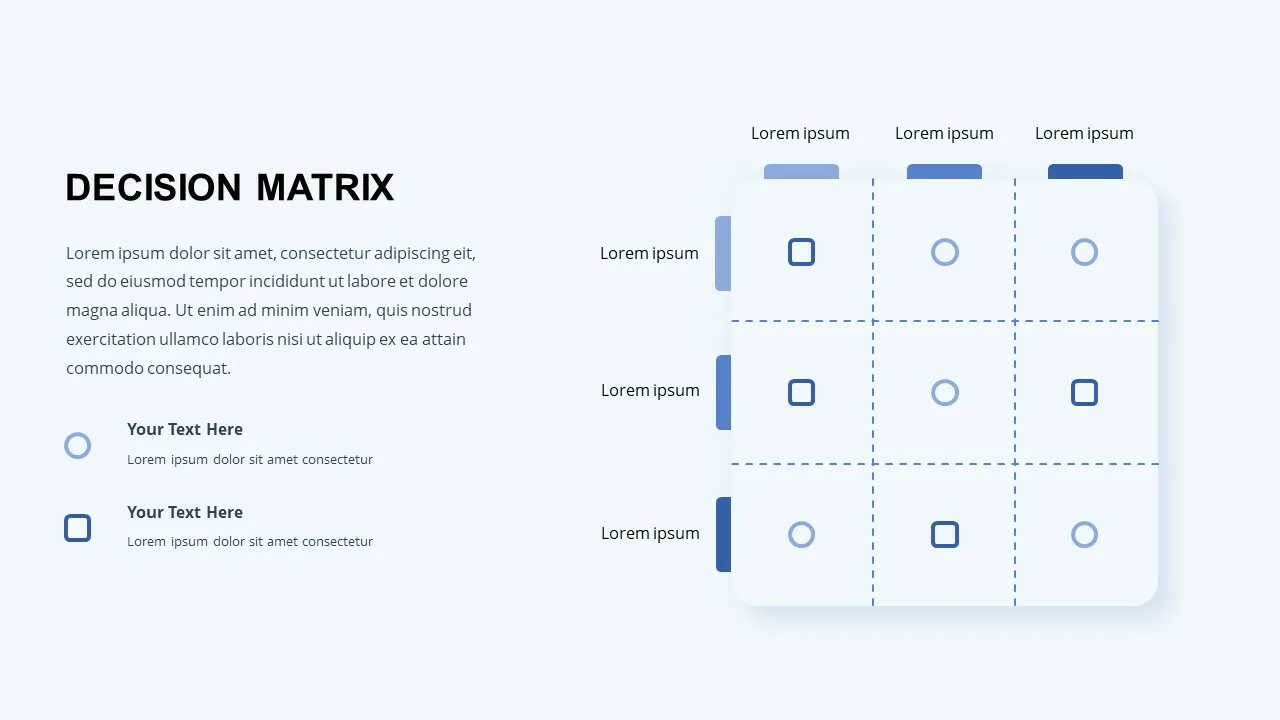 Decision Matrix Template for Business Presentations,Decision Matrix Templates,Matrix Slide,Matrix Slide Template