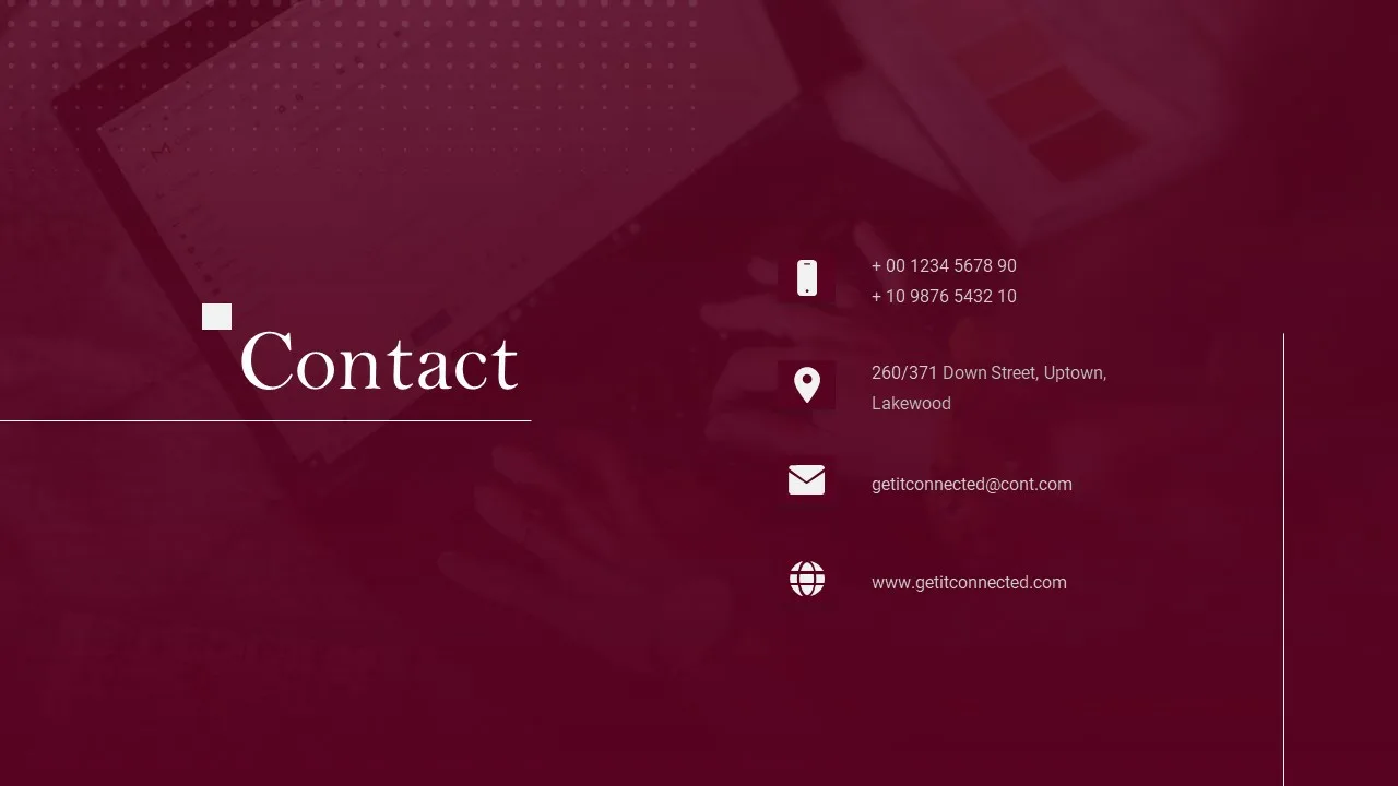 Contact Us Slide of PR Plan Presentation Template