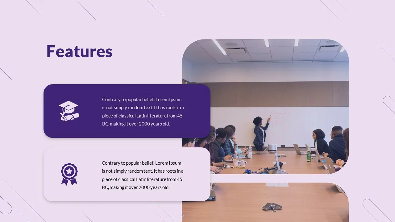 Purple Theme Presentation Company Features Slides