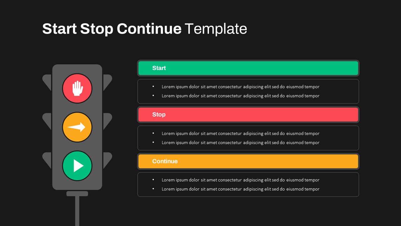 Dark Theme Start Stop Continue Template